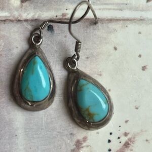 Vintage Turquoise Signed 925 Mexico Drop Earrings